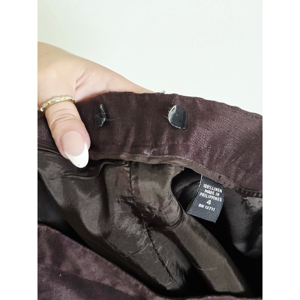 Brown Linen Wide Leg Pants High Mid Waist Summer Casual Natural S - Picture 7 of 7